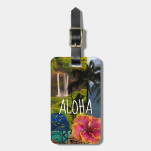 Opaeka'a Falls, Kauai Hawaiian Collage - Aloha Luggage Tag
