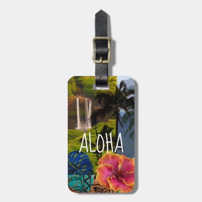 Opaeka'a Falls, Kauai Hawaiian Collage - Aloha Luggage Tag (Front Vertical)