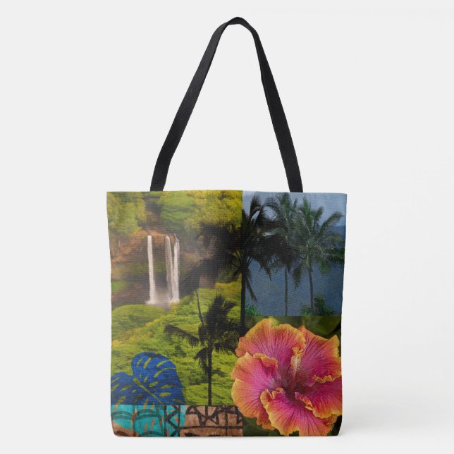 Opaeka'a Falls, Kauai Hawaiian Collage Beach Bag (Front)
