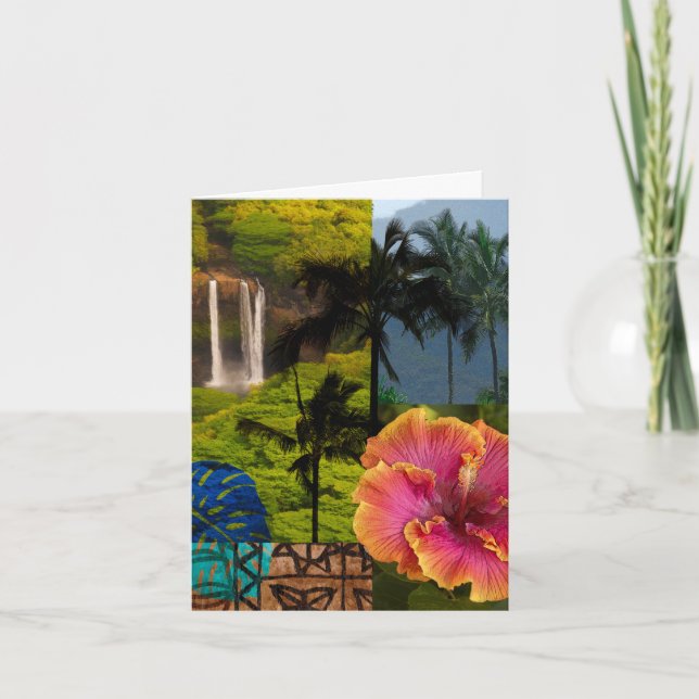 Opaeka'a Falls, Kauai Hawaiian Collage Note Card (Front)