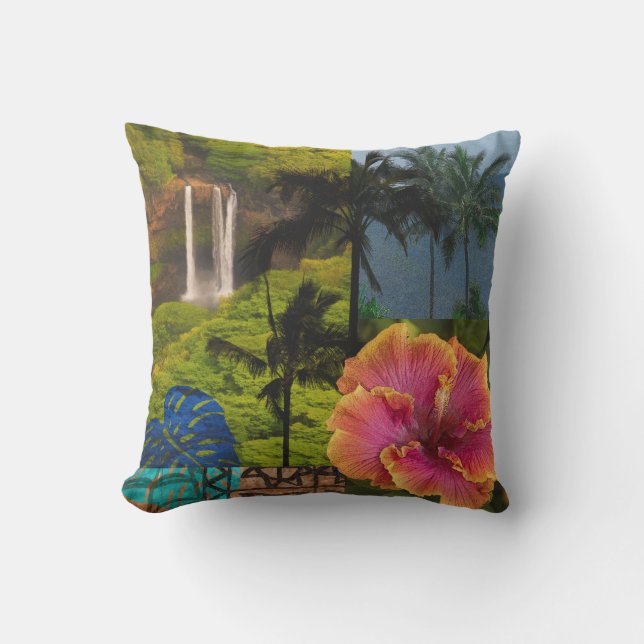Opaeka'a Falls, Kauai Hawaiian Collage Reversible Cushion (Front)