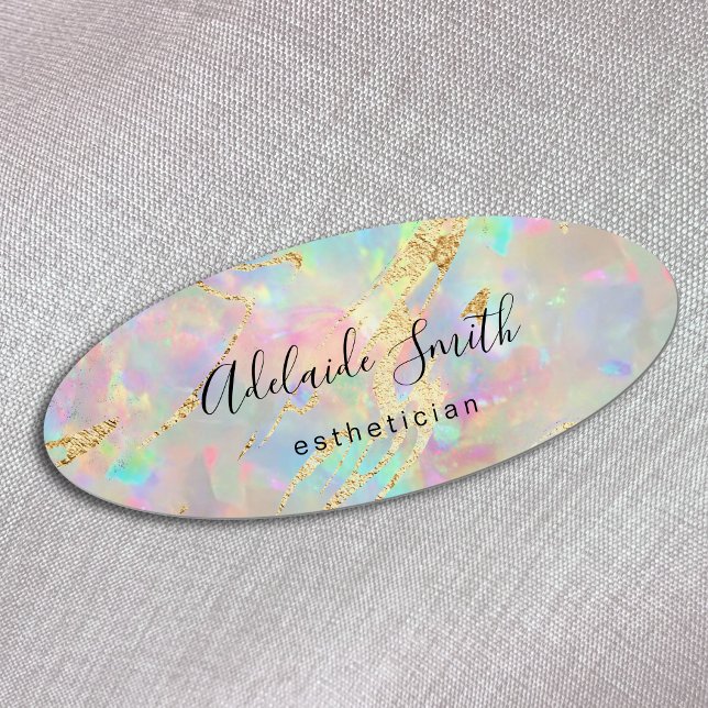 opal and faux gold foil veins name tag (Creator Uploaded)