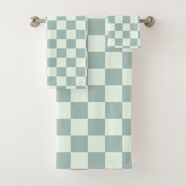 Opal and Honeydew Chequerboard Bath Towel Set (Insitu)