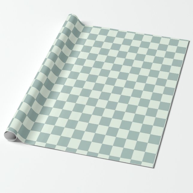 Opal and Honeydew Chequerboard Wrapping Paper (Unrolled)