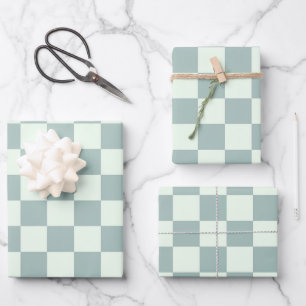 Opal and Honeydew Chequerboard Wrapping Paper Sheet