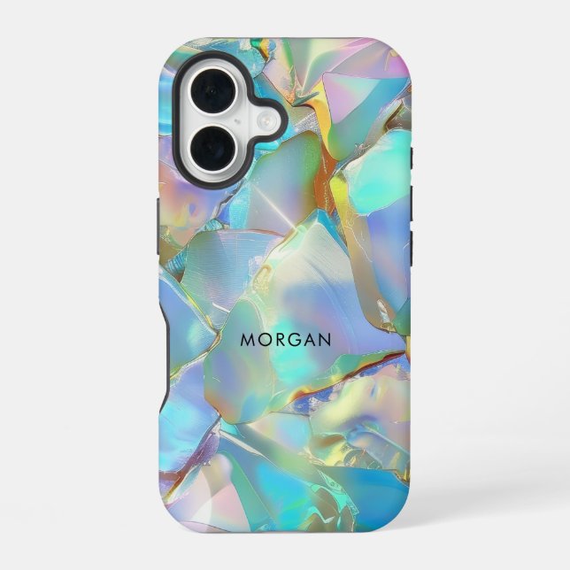 Opal Background & Black Name  iPhone 16 Case (Back)