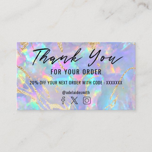 opal background faux foil thank you business card (Front)