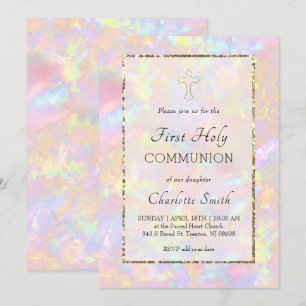 opal background First Communion Invitation