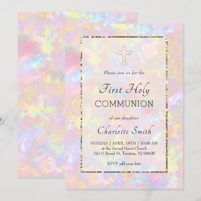 opal background First Communion   Invitation (Front/Back)