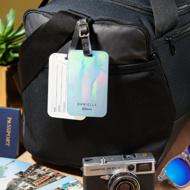 Opal Blue Teal Luggage Tag (Front & Back)
