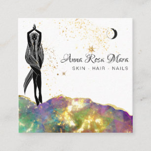 *~* Opal Crystal Gold Glitter QR Goddess Square Business Card