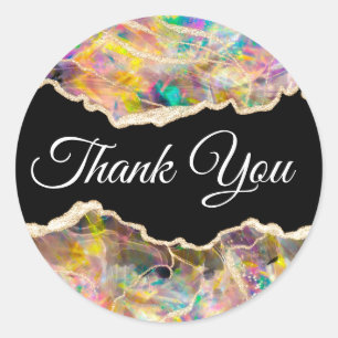 Opal Design on Black Thank you Classic Round Sticker