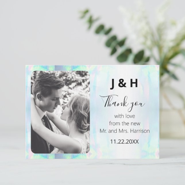 Opal Elegant Modern Photo Thank You  Card (Standing Front)
