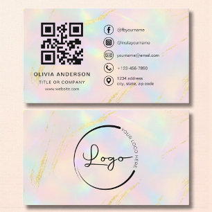 Opal Faux Gold Minimalist QR Code Business Card