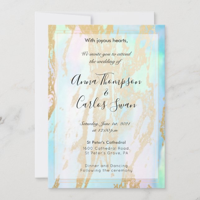 Opal Gemstone elegant modern with gold details Invitation (Front)