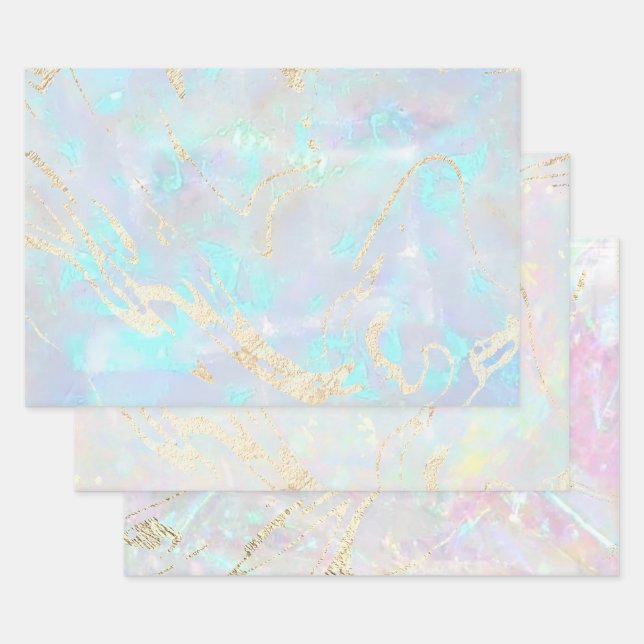 opal gemstone inspired background wrapping paper sheet (Set)