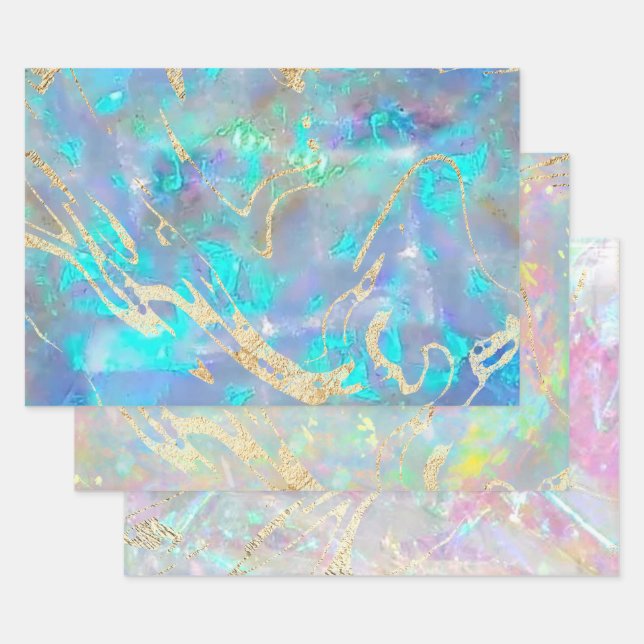opal gemstone inspired wrapping paper sheet (Set)