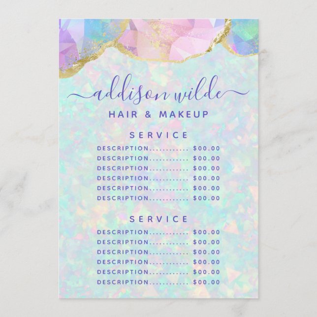 Opal Gemstone Pastel Business Price List Menu (Front)