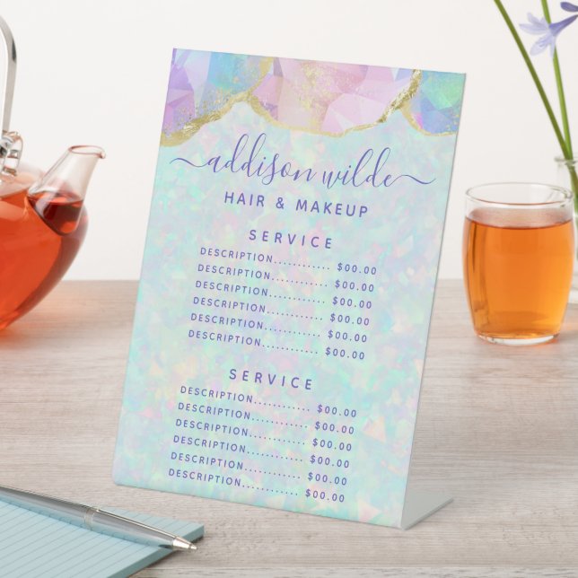 Opal Gemstone Pastel Business Price List Menu Pedestal Sign (In SItu)