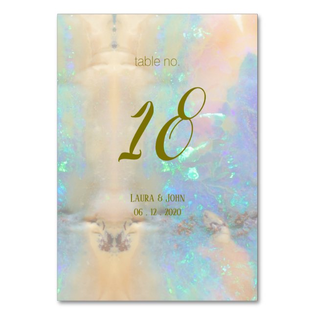 Opal Gemstone Wedding Table Number Card (Front)