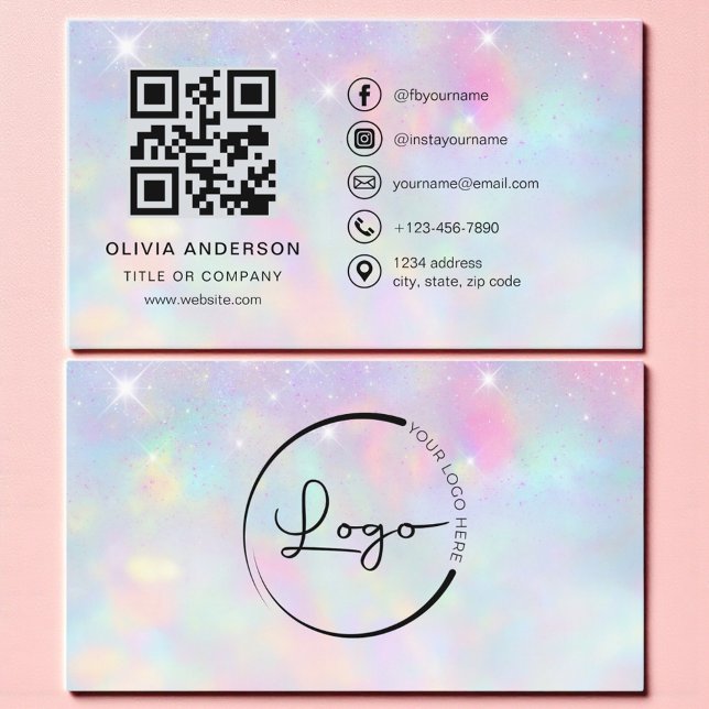 Opal Glitter Minimalist QR Code Business Card (Creator Uploaded)