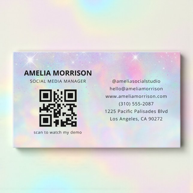 Opal Glitter QR Code Minimalist Professional Business Card (Creator Uploaded)