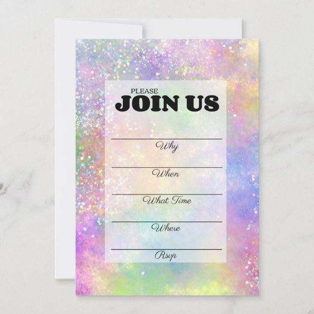 Opal Glitter Rainbow Handwritten Invitation (Front)