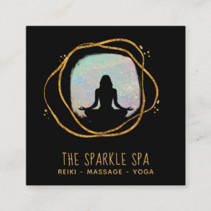 *~* Opal Gold Glitter Frame Woman Meditation Square Business Card