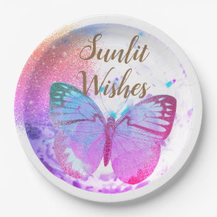 Opal Golden Rainbow Shimmer Butterflies Paper Plate