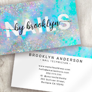 Opal Holographic Glitter Script Nail Artist  Business Card