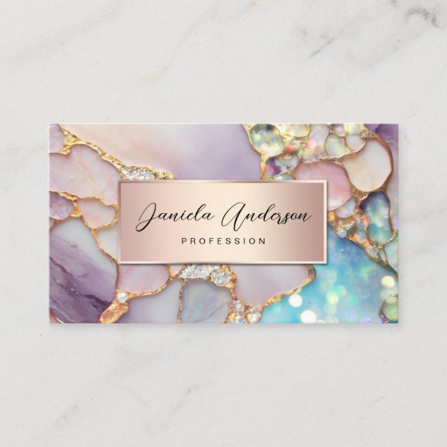 Opal Holographic & Gold Textures QR Code Jewellery Business Card (Front)