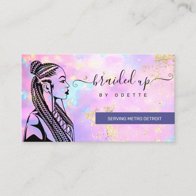 Opal Holographic Hair Braider Braid Stylist  Busin Business Card (Front)
