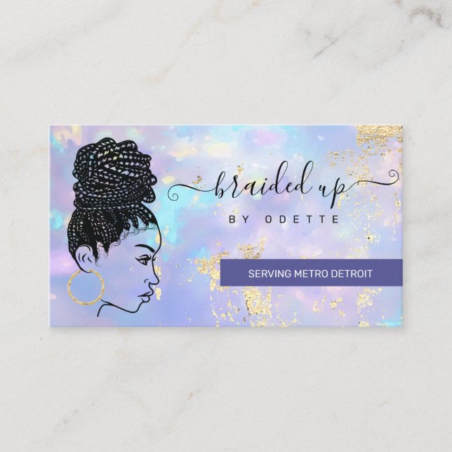 Opal Holographic Hair Braider Stylist Hair Salon B Business Card (Front)