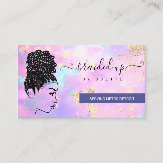 Opal Holographic Hair Braider Stylist Hair Salon Business Card (Front)