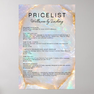 Opal Holographic Marble Salon Price List Poster