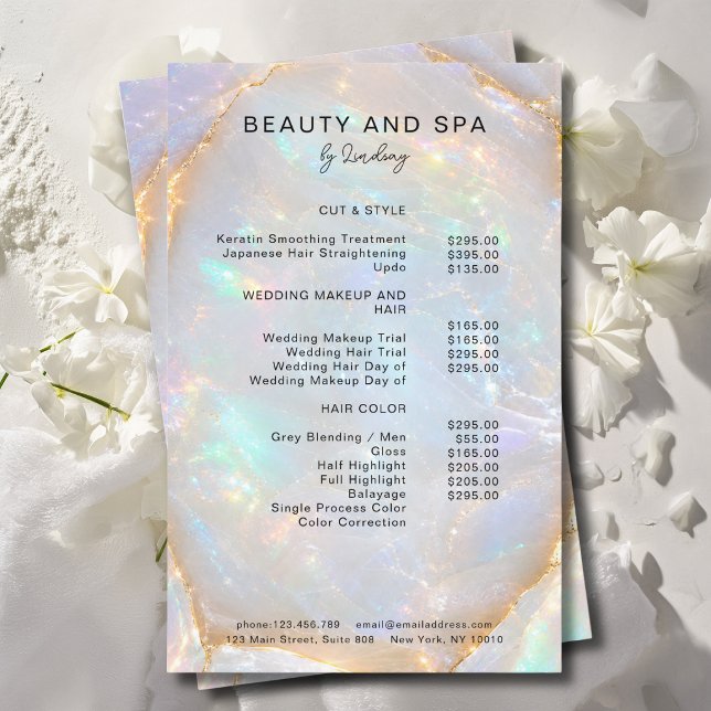 Opal Holographic Marble Salon  Pricelist Flyer (Opal Holographic Marble Salon Pricelist Flyer)