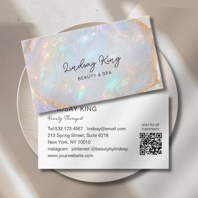 Opal Holographic Marble Salon QR Code Appointment Card (Opal Holographic Marble Salon QR Code Appointment Card)