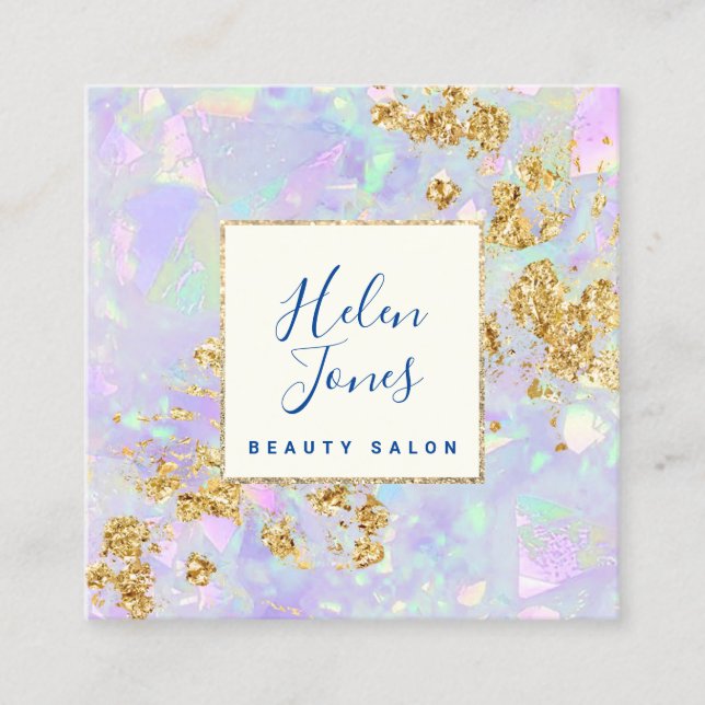 opal inspired faux chunky glitter square business card (Front)