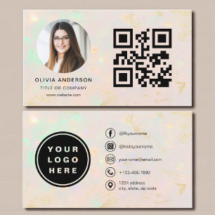 Opal Modern Minimalist Photo with QR Code Business Card