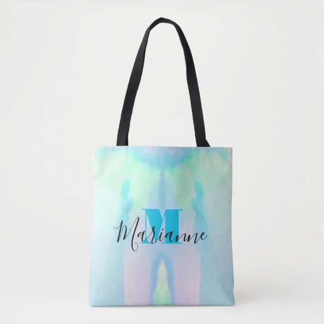 Opal monogram pink and blue gemstone  tote bag (Front)