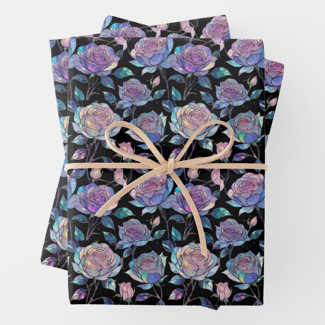 Opal Roses Wrapping Paper Flat Sheet Set of 3 (In situ)
