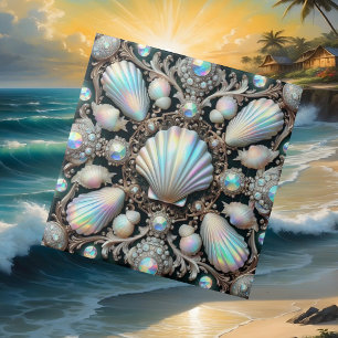 Opal Seashells Coastal Faux Diamond Ceramic Tile