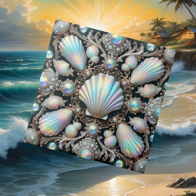 Opal Seashells Coastal Faux Diamond Ceramic Tile (Creator Uploaded)