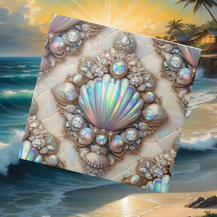 Opal Seashells Faux Diamond Coastal Ceramic Tile