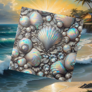 Opal Seashells Faux Diamond Coastal Ceramic Tile