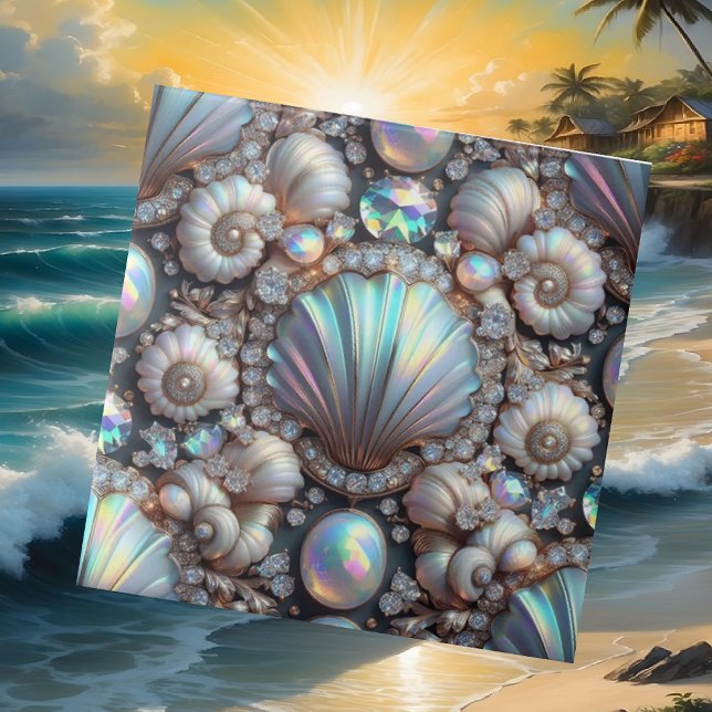 Opal Seashells Faux Diamond Coastal Ceramic Tile (Creator Uploaded)