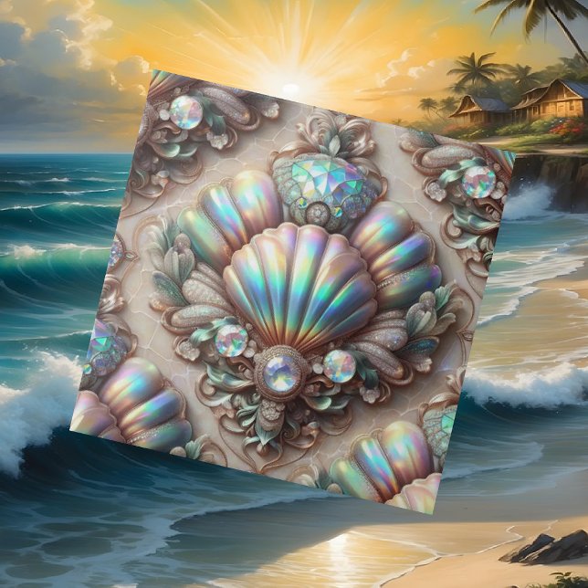 Opal Seashells Faux Diamond Coastal Ceramic Tile (Creator Uploaded)