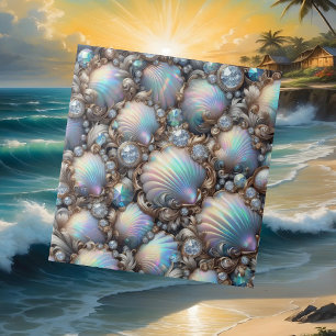 Opal Seashells Faux Diamond Coastal Ceramic Tile