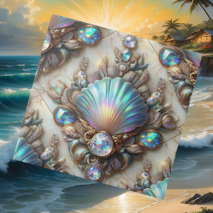 Opal Seashells Faux Diamond Coastal Ceramic Tile