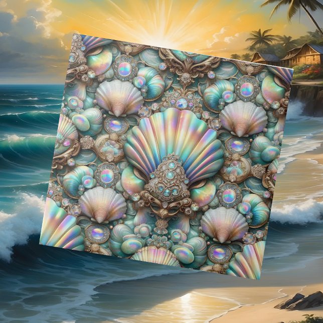 Opal Seashells Faux Diamond Coastal Ceramic Tile (Creator Uploaded)